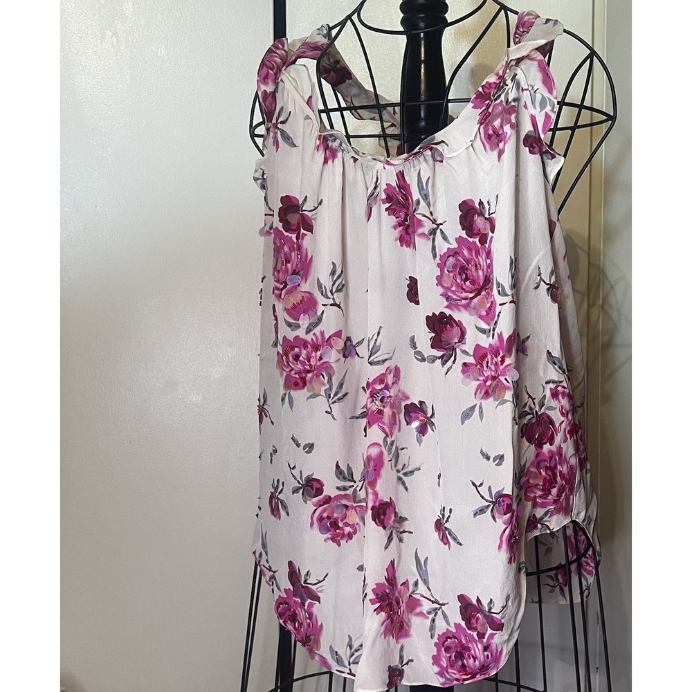 NWT Y2K Rebecca Taylor Floral 100% Silk Sequin Sleeveless Racerback Top Size 8